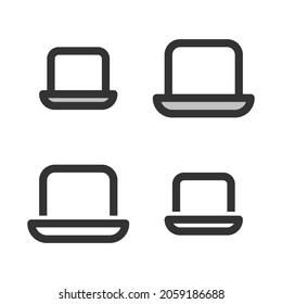 Pixel-perfect linear icon of laptop built originally on two base grids of 32x32 and 24x24 pixels.  In two-color and one-color versions. Editable strokes