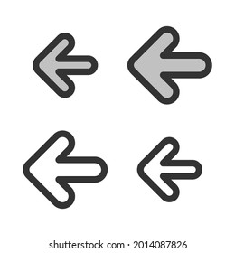 Pixel-perfect linear icon of left direction arrow built originally on two base grids of 32 x 32 and 24 x 24 pixels for easy scaling. In two-color and one-color versions. Editable strokes	