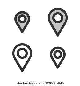 Pixel-perfect linear icon of location pin built originally on two base grids of 32 x 32 and 24 x 24 pixels for easy scaling. In two-color and one-color versions. Editable strokes	