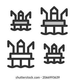 Pixel-perfect  linear  icon of  offshore oil platform built originally on two base grids of 32 x 32 and 24 x 24 pixels. In two-color and one-color versions. Editable strokes