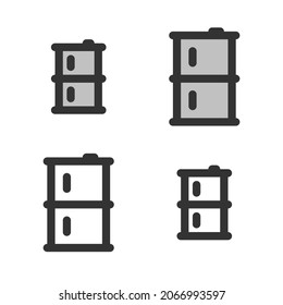 Pixel-perfect  linear  icon of oil barrel built originally on two base grids of 32 x 32 and 24 x 24 pixels. In two-color and one-color versions. Editable strokes