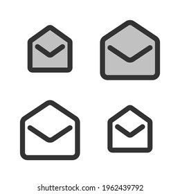 Pixel-perfect linear icon of open envelope built on two base grids . The initial base line weight is 2 pixels. In two-color and one-color versions. Editable strokes