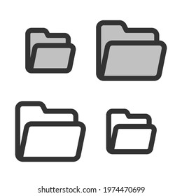 Pixel-perfect linear icon of an open folder built on two base grids of 32 x 32 and 24 x 24 pixels. The initial base line weight is 2 pixels. In two-color and one-color versions. Editable strokes