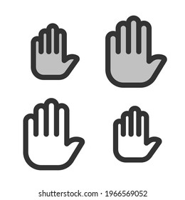 Pixel-perfect linear icon of open palm built on two base grids of 32x32 and 24 x 24 pixels. The initial base line weight is 2 pixels. In two-color and one-color versions. Editable strokes