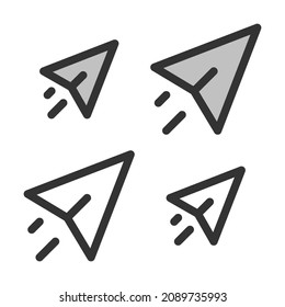 Pixel-perfect linear icon of paper plane (message allegory ) built originally on two base grids of 32 x 32 and 24 x 24 pixels. In two-color and one-color versions. Editable strokes