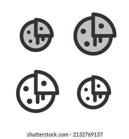 Pixel-perfect  linear  icon of pizza built originally on two base grids of 32 x 32 and 24 x 24 pixels. In two-color and one-color versions. Editable strokes
