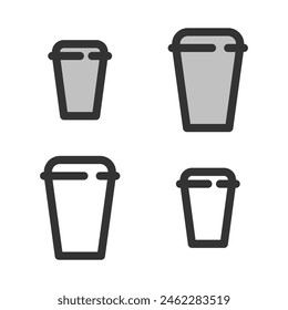 Pixel-perfect linear icon of plastic cup with lid  built on two base grids of 32 x 32 and 24 x 24 pixels for easy scaling. In two-color and one-color versions. Editable strokes