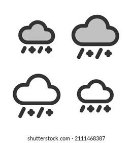 Pixel-perfect linear icon of rain with snow built originally on two base grids of 32 x 32 and 24 x 24 pixels. In two-color and one-color versions. Editable strokes