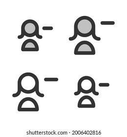 Pixel-perfect linear icon of removing female user built originally on two base grids of 32 x 32 and 24 x 24 pixels. In two-color and one-color versions. Editable strokes	