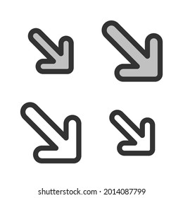 Pixel-perfect linear icon of right-downward direction arrow built originally on two base grids of 32 x 32 and 24 x 24 pixels for easy scaling. In two-color and one-color versions. Editable strokes	