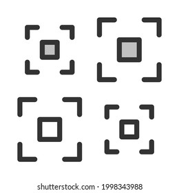 Pixel-perfekte lineare Ikone der Bildschirmvergrößerung, die ursprünglich auf zwei Basisgittern von 32 x 32 und 24 x 24 Pixel gebaut wurde, um eine einfache Skalierung zu ermöglichen.  In zweifarbigen und einfarbigen Versionen. Bearbeitbare Striche