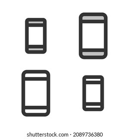 Pixel-perfect linear icon of smartphone built originally on two base grids of 32 x 32 and 24 x 24 pixels. In two-color and one-color versions. Editable strokes