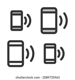 Pixel-perfect linear icon of smartphone while talking built originally on two base grids of 32 x 32 and 24 x 24 pixels. In two-color and one-color versions. Editable strokes