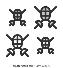 Línea perfecta para píxeles   icono de swordplay construido originalmente en dos cuadrículas base de 32 x 32 y 24 x 24 píxeles. En versiones de dos colores y de un solo color. trazos editables