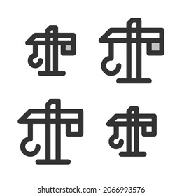 Pixel-perfect  linear  icon of  tower crane built originally on two base grids of 32 x 32 and 24 x 24 pixels. In two-color and one-color versions. Editable strokes