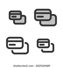 Pixel-perfect linear  icon of two bank cards  built originally on two base grids of 32 x 32 and 24 x 24 pixels. In two-color and one-color versions. Editable strokes	