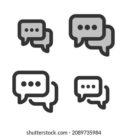 Pixel-perfect linear icon of two rectangular speech bubbles  (dialogue icon) built originally on two base grids of 32 x 32 and 24 x 24 pixels.  In two-color and one-color versions. Editable strokes