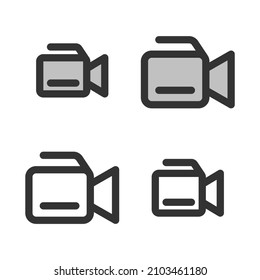 Pixel-perfect linear icon of video camera built originally on two base grids of 32 x 32 and 24 x 24 pixels. In two-color and one-color versions. Editable strokes