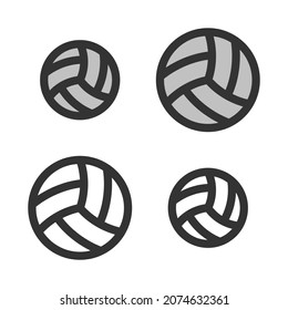 Pixel-perfect linear icon of volleyball  built originally on two base grids of 32 x 32 and 24 x 24 pixels. In two-color and one-color versions. Editable strokes
