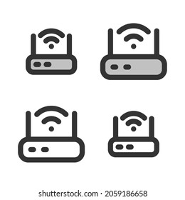 Pixel-perfect linear icon of wireless fidelity router built originally on two base grids of 32x32 and 24x24 pixels.  In two-color and one-color versions. Editable strokes