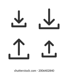 Pixel-perfect linear icons of downloading and uploading arrows built originally on two base grids of 32 x 32 and 24 x 24 pixels. In one-color version. Editable strokes	