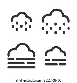 Pixel-perfect linear icons of drizzle and fog built originally on two base grids of 32 x 32 and 24 x 24 pixels. In  one-color version. Editable strokes