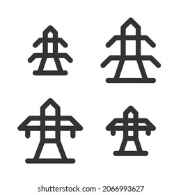 Pixel-perfect  linear  icons of power transmission pole built originally on two base grids of 32 x 32 and 24 x 24 pixels. In one-color versions. Editable strokes  