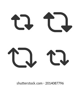 Pixel-perfect linear icons of recycling arrows in two variants built originally on two base grids of 32 x 32 and 24 x 24 pixels for easy scaling. In one-color versions. Editable strokes	