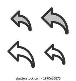 Pixel-perfect linear left curved arrow icon built on two base grids of 32x32 and 24x24 pixels. The initial base line weight is 2 pixels. In two-color and one-color versions. Editable strokes