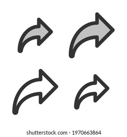 Pixel-perfect linear right curved arrow icon built on two base grids of 32x32 and24 x24 pixels. The initial base line weight is 2 pixels. In two-color and one-color versions. Editable strokes