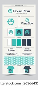 pixelpine uma ideia de criação moderna e guia de estilo de marca pixel por pixel e diretrizes