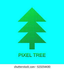 Pixels art style Christmas tree. Vector illustration