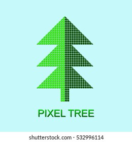 Pixels art style Christmas tree. Vector illustration