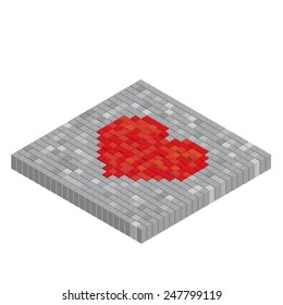 Pixels art tile heart 3D designs love concept