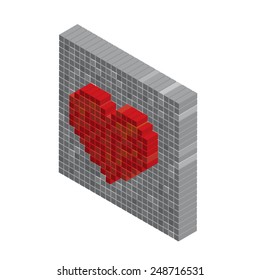 Pixels art tile heart 3D designs love concept