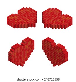 Pixels art tile heart 3D designs love concept