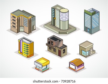 Pixels Art Vector Illustration Of  Isometric Buildings