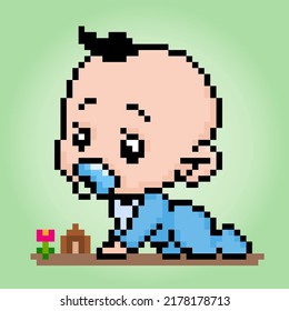 Pixels baby boy is playing.Vector Illustration of  Cute Baby is crawling.