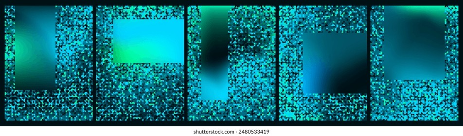 Conjunto de fondos de píxeles, colores fluorescentes de neón.