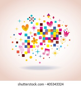 pixels characters flowers abstract art illustration