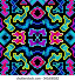 pixels colored geometric seamless pattern vector illustration 