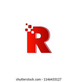 Pixels coming out from letter r alphabet vector logo design