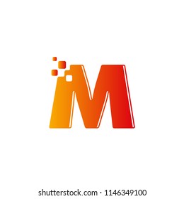 Pixels coming out from letter w, m, e, k alphabet vector logo design