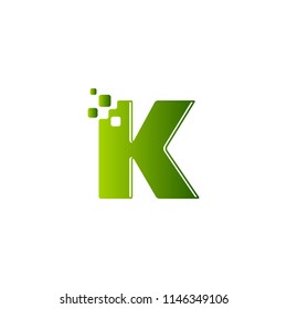 Pixels coming out from letter w, m, e, k alphabet vector logo design