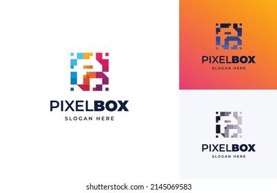 Pixels data technology P negative space block connect vector logo design, Modern tech mosaic information space logo design