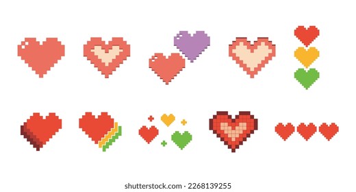 Pixels Heart Colorful Vector Set