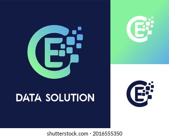 Pixels Initial Letter E Technology, Database, Information, Digital, Internet, Storage Service Company Logo Concept Template