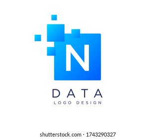 logotipo de letra N de píxeles. N vector de diseño de logotipo de letra con píxeles