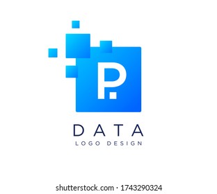 pixels letter P logo. P letter logo design vector with pixels