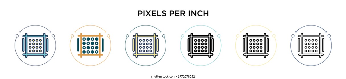 Pixels per inch icon in filled, thin line, outline and stroke style. Vector illustration of two colored and black pixels per inch vector icons designs can be used for mobile, ui, web